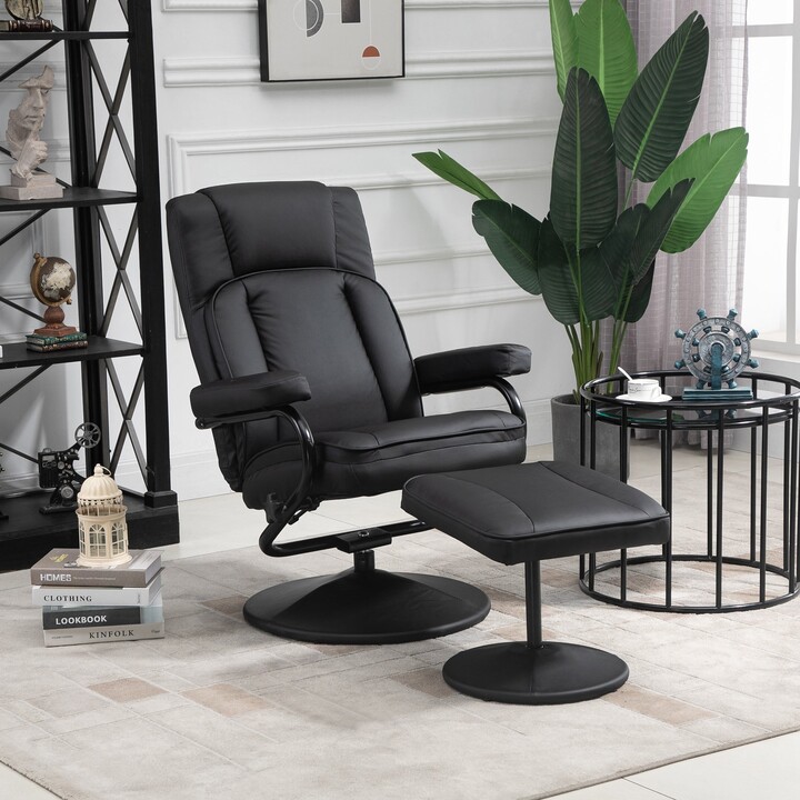 Swivel Recliner, Manual PU Leather Armchair with Ottoman