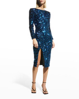 Thumbnail for your product : Dress the Population Natalie Sequined Long-Sleeve Thigh-Slit Dress
