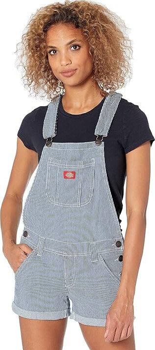 Dickies Juniors Roll Hem Hickory Stripe Shortall Straight Fit (Navy/White) Women's  Overalls One Piece - ShopStyle