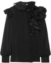 Thumbnail for your product : Lanvin Lace-trimmed Ruffled Silk-chiffon Blouse