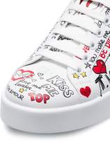 Thumbnail for your product : Dolce & Gabbana White Graffiti Heart Print Leather Sneakers