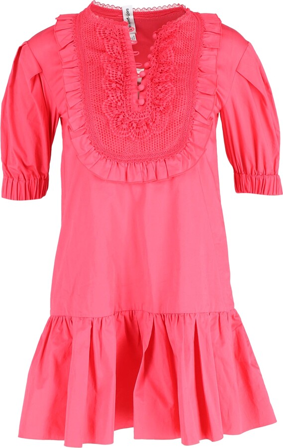 Self-Portrait Lace Bib Mini Dress in Pink Cotton