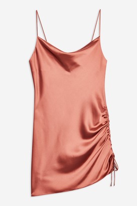 Topshop Rose Pink Ruched Mini Satin Slip Dress