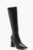 Thumbnail for your product : boohoo Croc Knee High Block Heel Boots