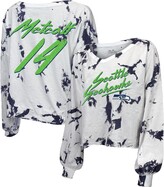 Thumbnail for your product : Majestic Women's Threads Dk Metcalf White Seattle Seahawks Off-Shoulder Tie-Dye Name and Number Long Sleeve V-Neck Crop-Top T-shirt