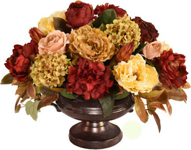 Floral Home Decor Large Burgundy and Gold Silk Flower Floral Arrangement