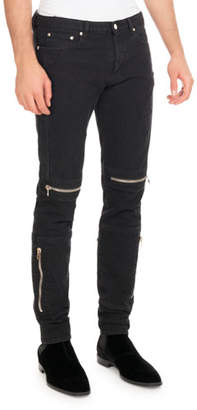 Givenchy Distressed Denim Biker Skinny Jeans, Black