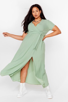 Nasty Gal Womens Plus Size Short Sleeve Maxi Wrap Dress - Green - 20
