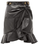Thumbnail for your product : Self-Portrait Ruffled Faux-leather Skirt - Black