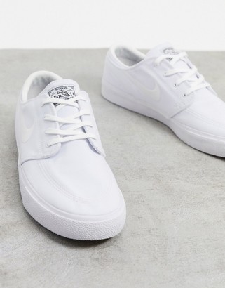 nike sb zoom janoski premium leather trainers in triple white
