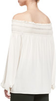 Thumbnail for your product : Escada Smocked Off-the-Shoulder Blouse, Ivory