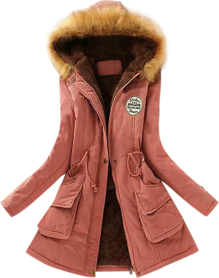 wendunide coats for women Winter Womens Warm Coat Hooded Jacket Slim Winter Outwear Coats Womens Fleece Jackets Pink M