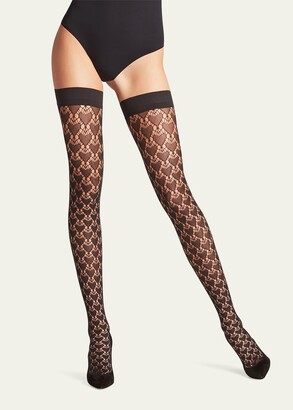 Rhinestone Lace Top Fishnet Stockings with Attached Garter – Sock Dreams