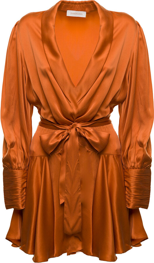 Zimmermann Silk Abito Corto Asimmetrico In Seta Arancio Donna in Pink - Save 14% Orange Womens Dresses Zimmermann Dresses 