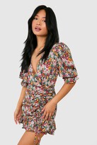 Thumbnail for your product : boohoo Petite Floral Ruched Wrap Dress
