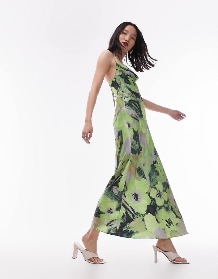 Topshop cami slip midi dress in green floral print ShopStyle