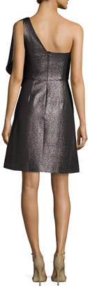 Halston One-Shoulder Fit-and-Flare Shimmer Knit Cocktail Dress