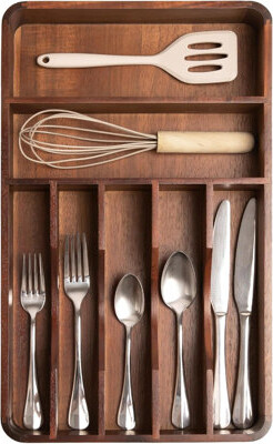 One Allium Way Silverware Organizer - Cutlery Flatware And Utensil Holder For Kitchen Drawers Fixed 10.5” Width 7 Storage Compartments Non-Slip Feet Rounded Co