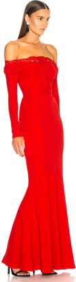 Alexander McQueen Lace Trim Off Shoulder Gown in Lust Red | FWRD