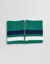 Thumbnail for your product : ASOS DESIGN Knitted Infinity scarf In Green With Stripe And Ring Zip Pull