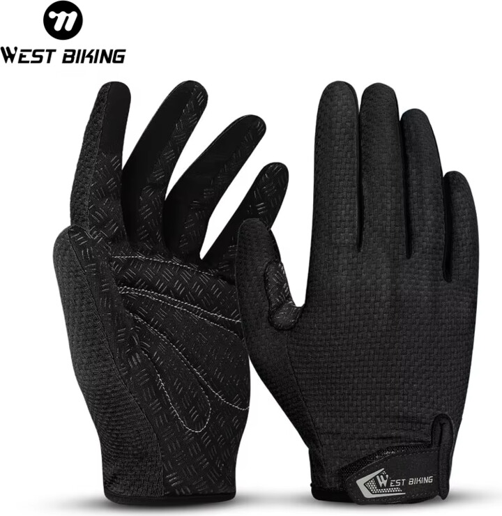WEST BIKING Summer Cycling Gloves Full Finger MTB Bike Gloves Touch Screen Non Slip Silicone Palm Driving Riding Gloves