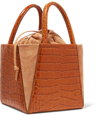 Trademark - Dorthea Box Croc-effect Leather And Suede Tote - Tan