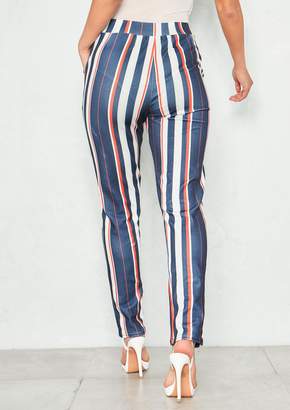 Ever New Ever New Daria Navy Striped High Waist Cigarette Trousers