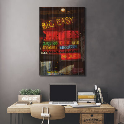 Latitude Run Neon Sign II Big Easy Daquiris Bourbon Street French Quarter New Orleans Louisiana USA by Jamie & Judy Wild - Unframed Print on Wood