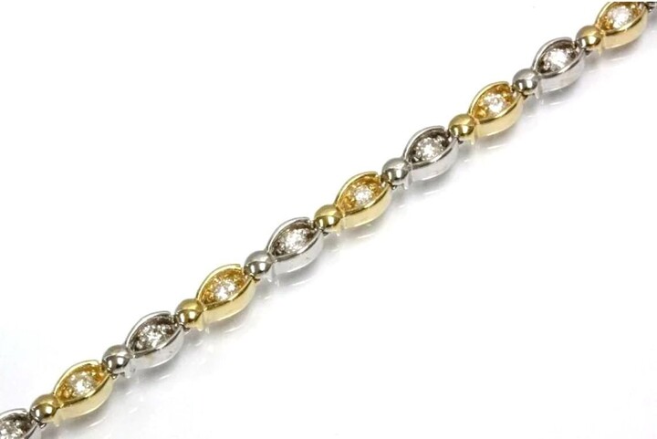 1.1 Ctw Natural Diamond | G-H, Vs-Si Link Bracelet/Solid 14K 18K Gold 2 Tone 3.5mm Length 6 To 8 Inches April Birthstone