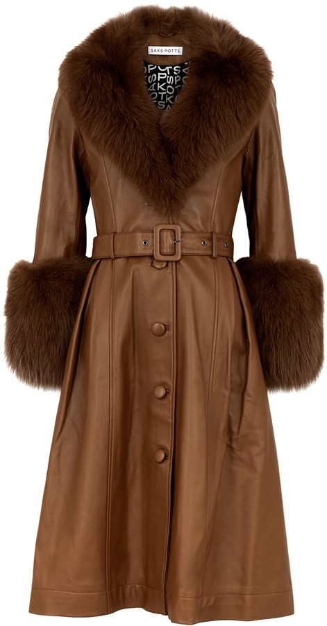 Saks Potts Foxy brown fur-trimmed leather coat - ShopStyle