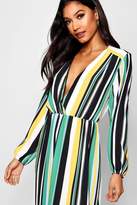 Thumbnail for your product : boohoo Striped Plunge Wrap Front Maxi Dress