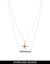 Thumbnail for your product : ASOS & Wear That There Sterling Silver 'Live Fast' Necklace with Gold Bird Charm