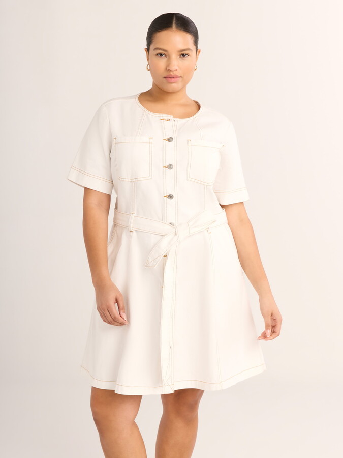 Free Assembly Women’s Cotton Utility Mini Dress with Short Sleeves, Sizes XS-4X