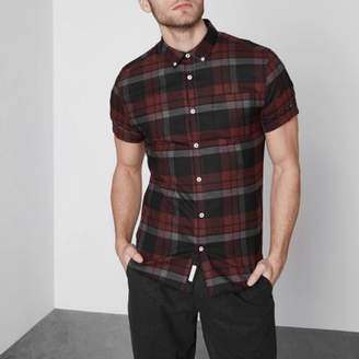 River Island Mens Dark red check muscle fit short sleeve shirt