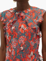 Thumbnail for your product : Saloni Tamara-b Monkey-print Frilled Silk Dress - Red Multi