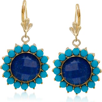 Ross-Simons Lapis and Turquoise Drop Earrings in 14kt Gold Over