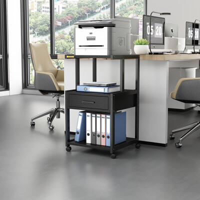 3 Tier Printer Stand with Storage Drawer Rolling Printer Table with Wheels Home Office,Retro