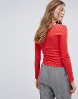 Thumbnail for your product : New Look Wide Rib Vneck Long Sleeve Jersey Top