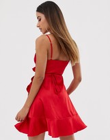 Thumbnail for your product : Club L London satin wrap ruffle dress