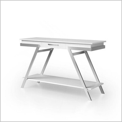Rosecliff Heights Contemporary Style White 1Pc Sofa Table High Gloss Finish Chrome Frame Console Table Gorgeous Living Room Furniture