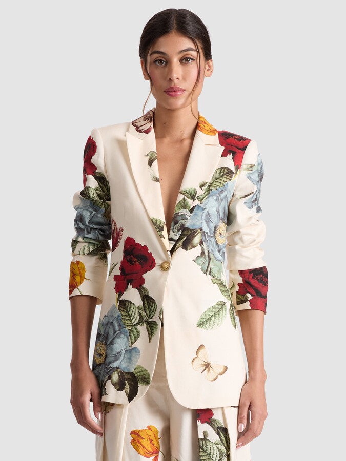Alice + Olivia Breann Printed Linen Blazer