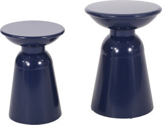 Latitude Run Metal S/2 End Table In Navy Blue Modern Design With Powder-Coated Iron Frame And Pedestal Structure 14.97\