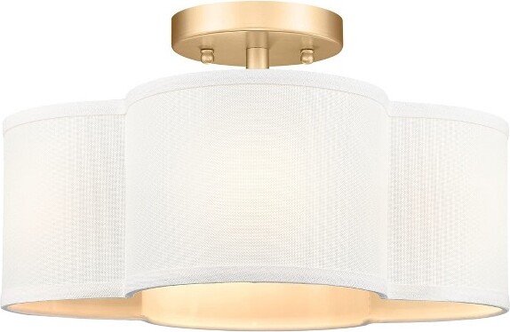 ItopfoxGoldSemiFlushMountCeilingLightwithFabricShadeFarmhouseBrassDrumLightingforKitchenHallwayBedroom