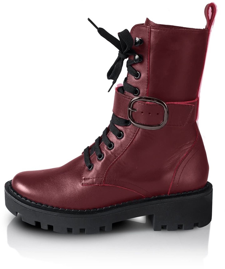 wine colored combat boots