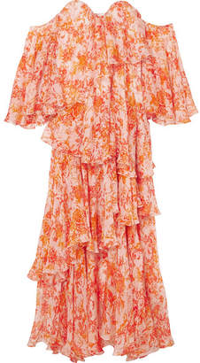 Caroline Constas Ruffled Tiered Printed Silk-chiffon Maxi Dress - Orange