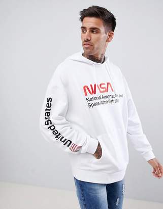 ASOS Design DESIGN Oversized Hoodie With Nasa Text Print In White
