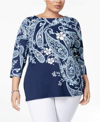 Charter Club Plus Size Boat-Neck Printed Top, Created for Macy's