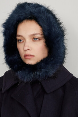 Eugenia Kim Paulina Faux Fur-trimmed Ribbed Cashmere Snood - Navy - one size