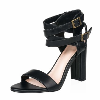 AIIT Women's Chunky High Heel Sandal Pump Shoe Black size6