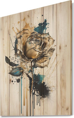 Red Barrel Studio Roses Flow Flower On Abstract Fusion V - Unframed Print on Wood